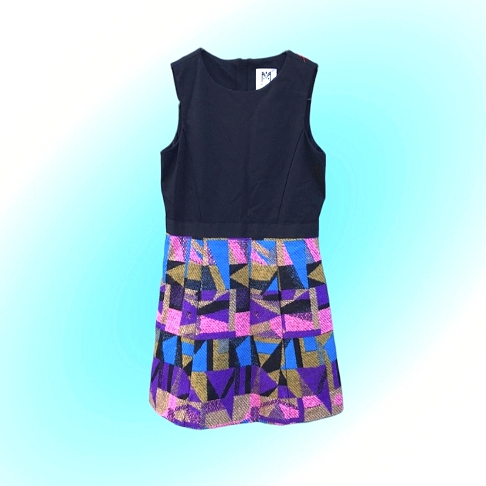 Milly Minis Black and Multicolor Geometric Panel Dress